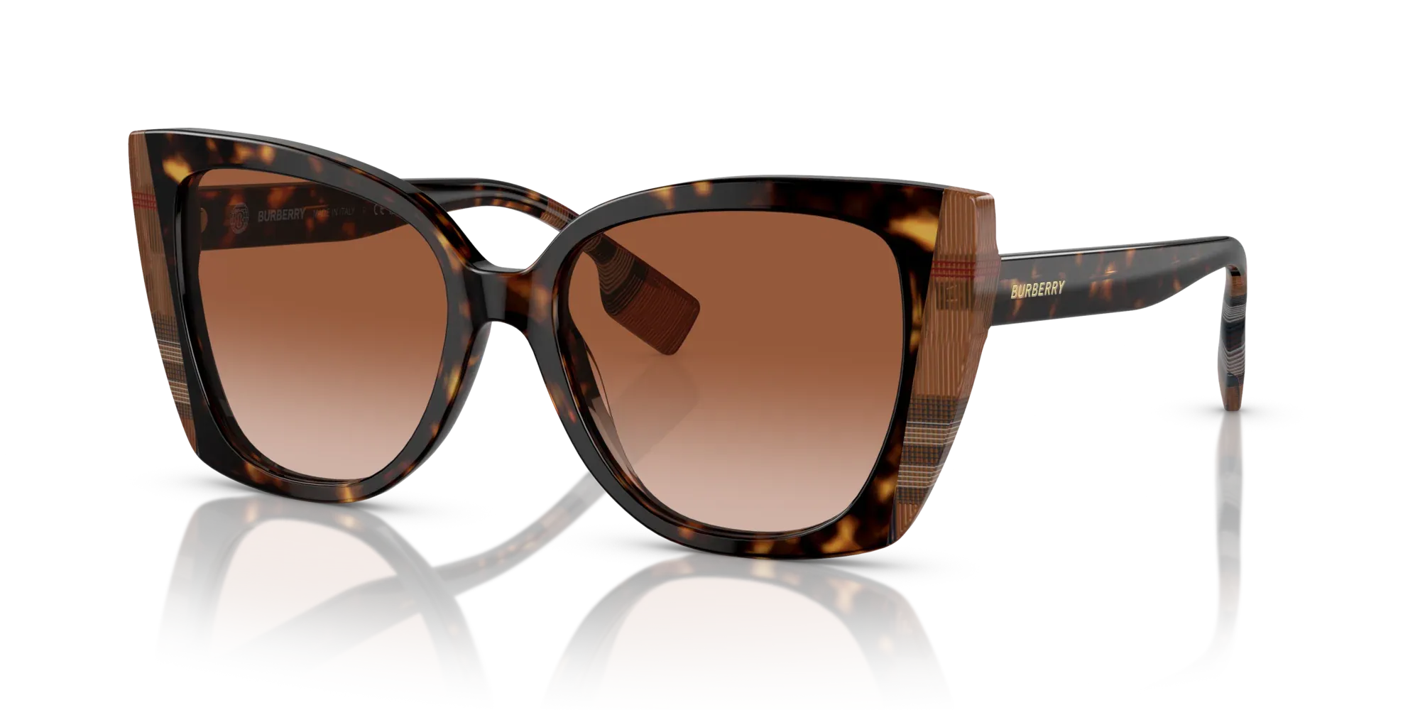 Occhiali da sole da donna Burberry BE4393 Meryl 405313 Havana scuro/motivo a quadri marrone - Pistilleria